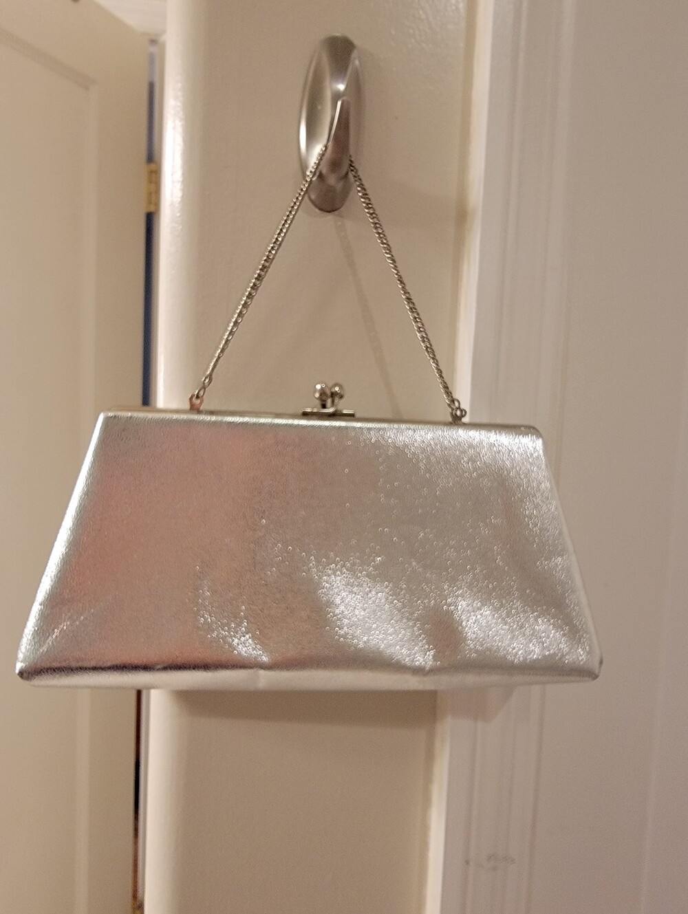 Vintage Silver Metallic Evening Clutch Handbag